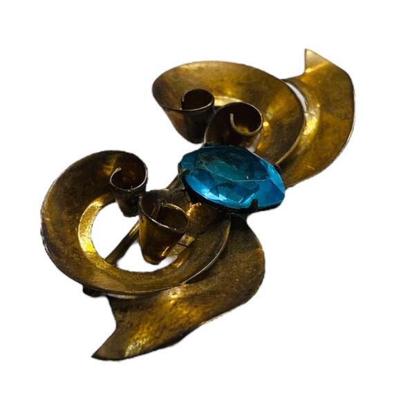 Vintage White Co Signed Gold Filled Brooch 1.75 Inch Bow Swirl Aqua - Picture 4 of 7